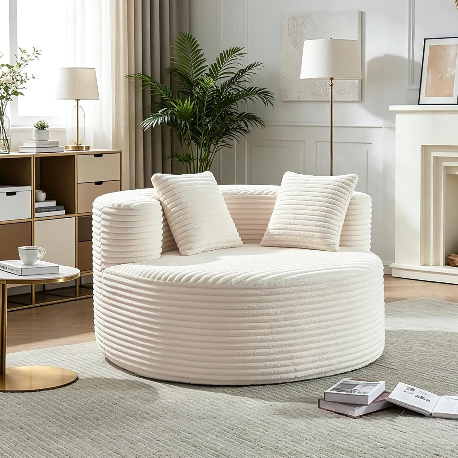 Rundes Loungesofa aus Cord mit hoher Rückenlehne und 2 Kissen