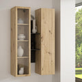 Hängevitrine mit 2 Türen, Beleuchtung und offenem Fach, Artisan-Eiche, 84,2 × 134,6 × 33,9 cm
