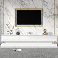 TV-Lowboard in Weiß mit Goldakzenten und 3 Schubladen für Fernseher bis 80 Zoll, 200 × 40 × 40 cm