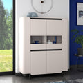 Highboardvitrine mit 2 Türen und abgerundeten Ecken aus Holzwerkstoff in Kaschmirbeige, 130,3 × 161,1 × 44,8 cm