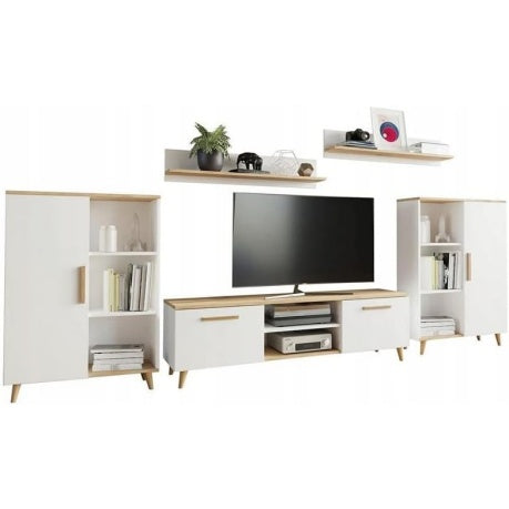 4-teiliges Wohnzimmermöbel-Set mit TV-Kommode, zwei Sideboards und Hängeregalen