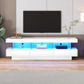 TV-Lowboard in Hochglanz Weiß mit LED-Beleuchtung, 3 Glasfächern und Kabelmanagement für Fernseher bis 70 Zoll, 160 cm
