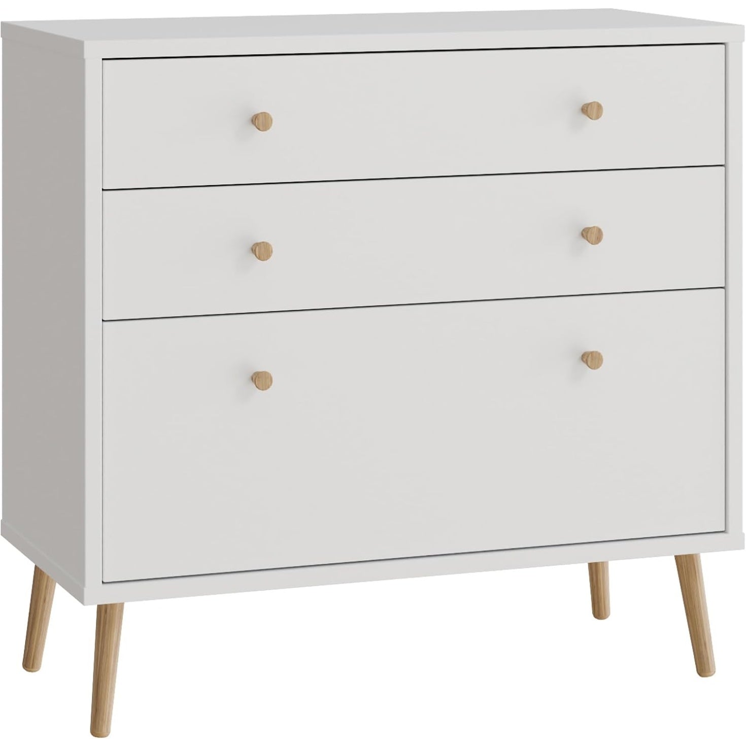 Sideboard mit 3 Schubladen und hohen Füßen aus Holzwerkstoff in Weiß, 89,8 × 86,5 × 41,5 cm