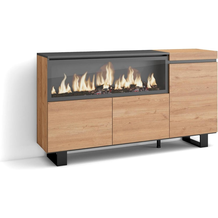 Sideboard im Industrial-Stil mit integriertem XXL-Elektrokamin und 3 Türen