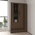 Vitrinenschrank mit 2 Türen und Fräsfront aus Holzwerkstoff in Dunkelbraun und Schwarzer Eiche, 91,5 × 159,9 × 41,6 cm