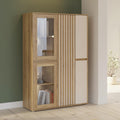 Schrank mit 5 Türen und Lamellendesign aus Holzwerkstoff in Mauvella-Eiche und Kaschmirbeige, 109,3 × 161,7 × 41,5 cm